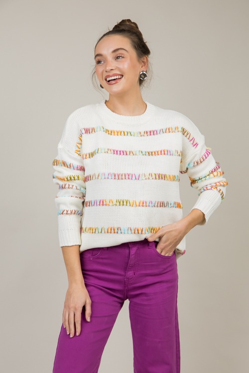 Multi Stitch Stripe Sweater, White - 1122-24.jpg