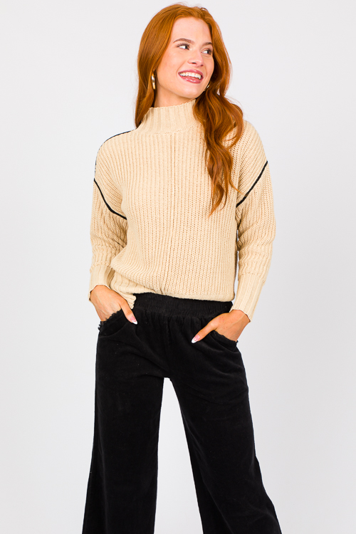 Arosa Contrast Seam Sweater, Oatmeal