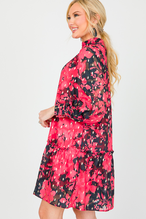 Metallic Floral Dress, Black/Red