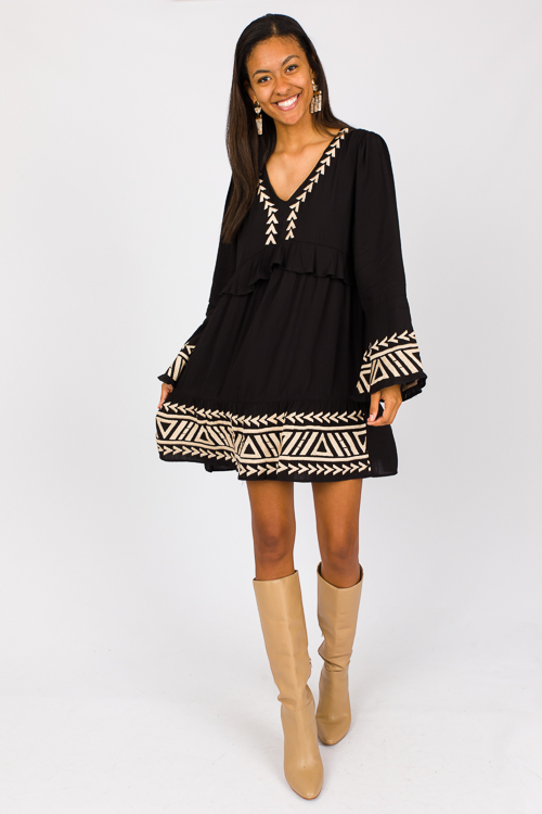 Directional Embroidery Dress, Black