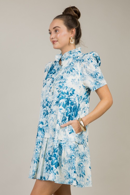 Pleate Hem Floral Dress, Teal - 1122-74.jpg