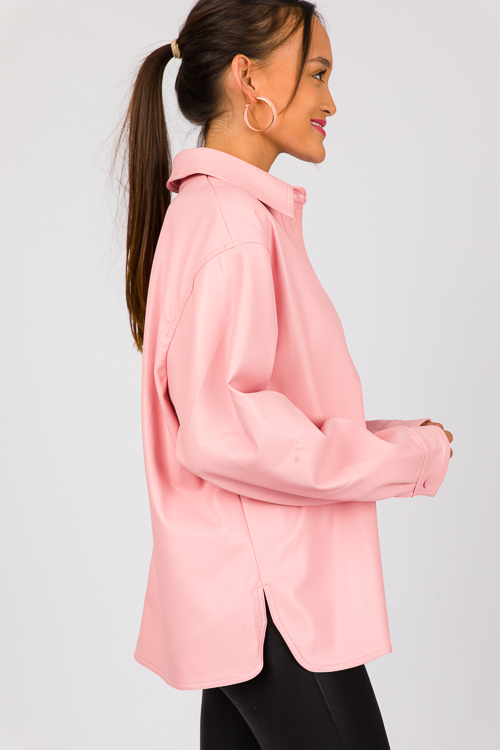 Pink Leather Button Shirt