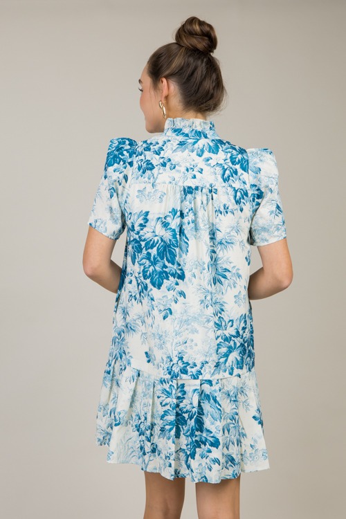 Pleate Hem Floral Dress, Teal - 1122-78.jpg