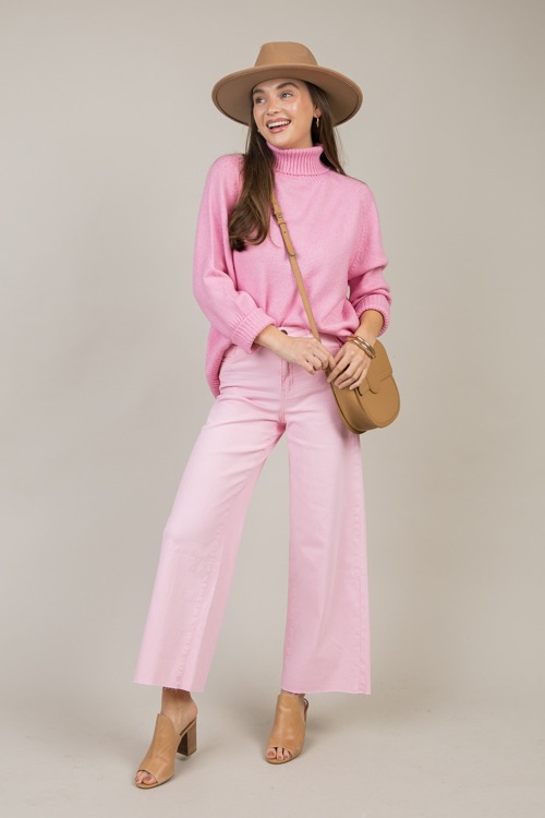 Raw Hem Wide Leg Pants, Pink