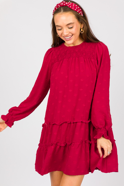 Swiss Dot Smock Dress, Red