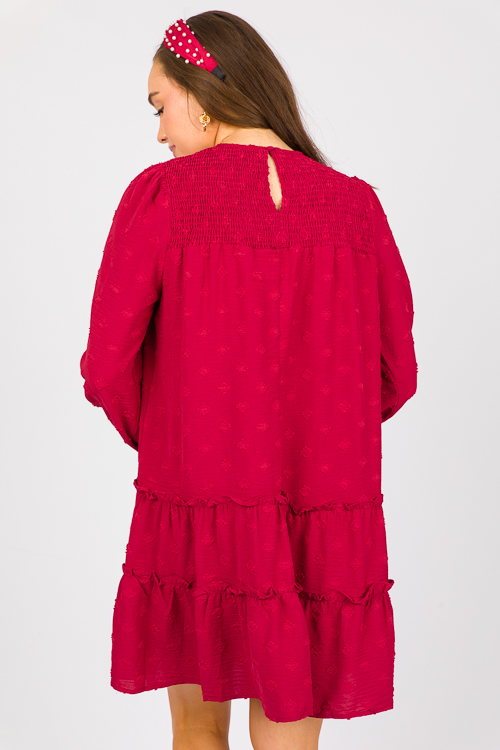 Swiss Dot Smock Dress, Red