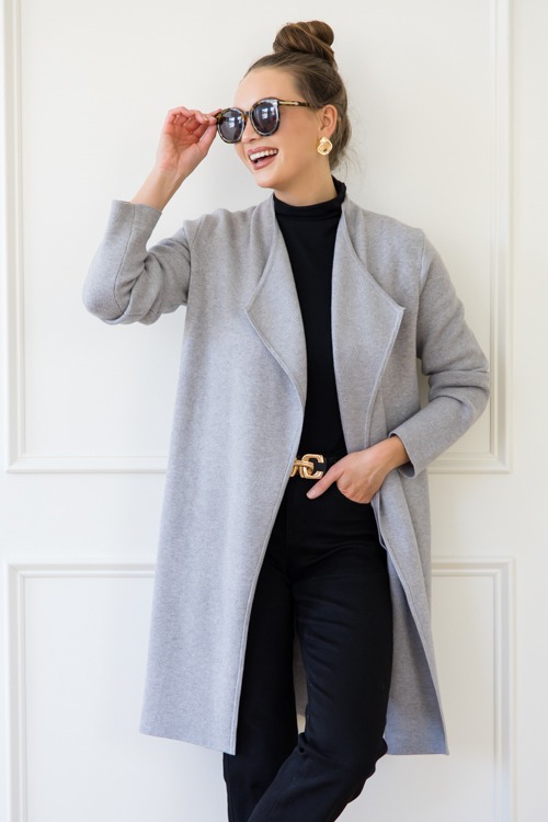 Drape Front Longline Cardi, H. Grey