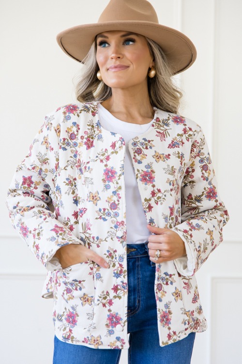 Floral Twill Jacket, Ivory Multi