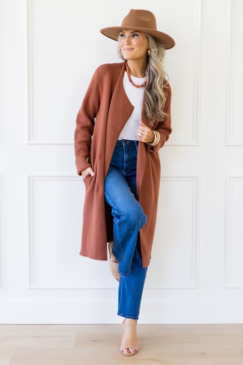 Drape Front Longline Cardi, Rust