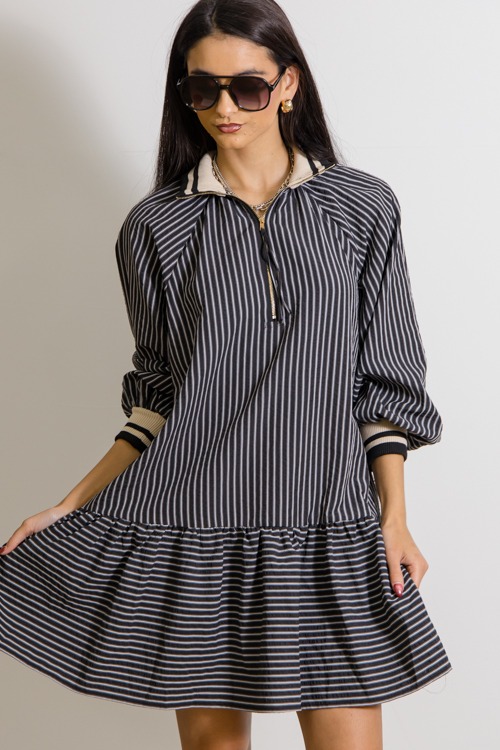 Stripe Contrast Zip Dress, Black - 1125-95h.jpg