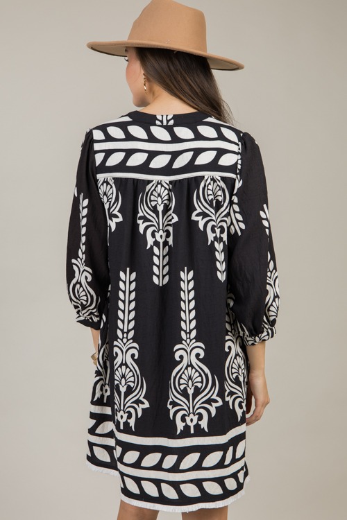 Printed Fringe Hem Dress, Black - 1126-50.jpg