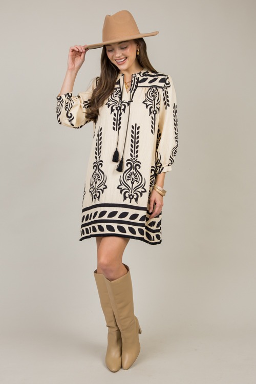 Printed Fringe Hem Dress, Ivory - 1126-54.jpg