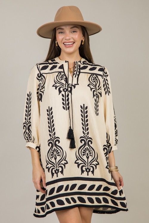 Printed Fringe Hem Dress, Ivory - 1126-55.jpg