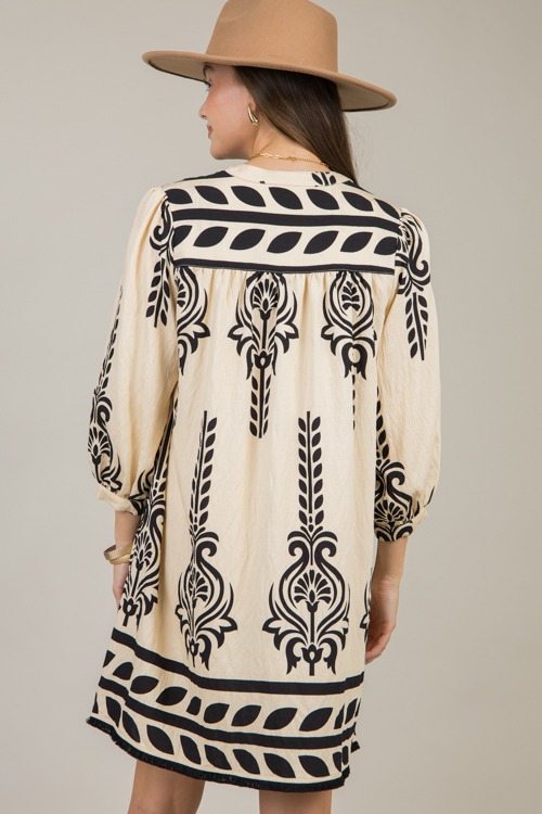 Printed Fringe Hem Dress, Ivory - 1126-56.jpg