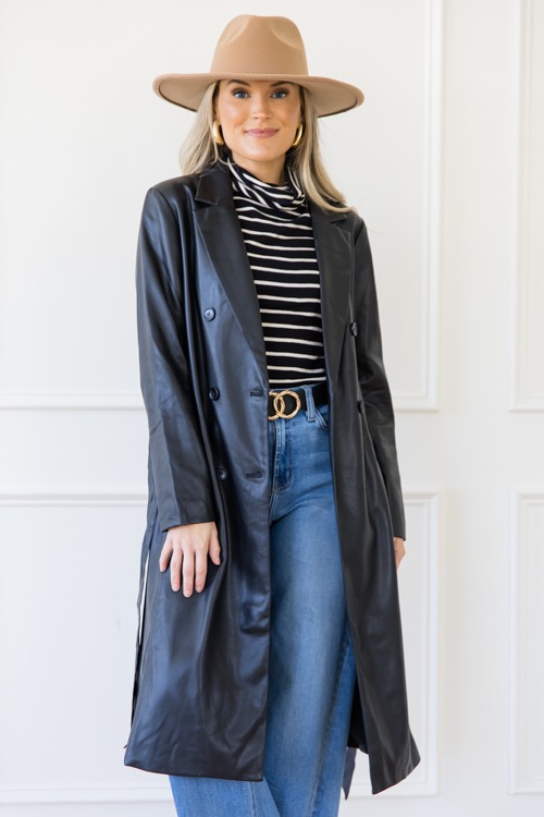 Leather Belted Coat, Black