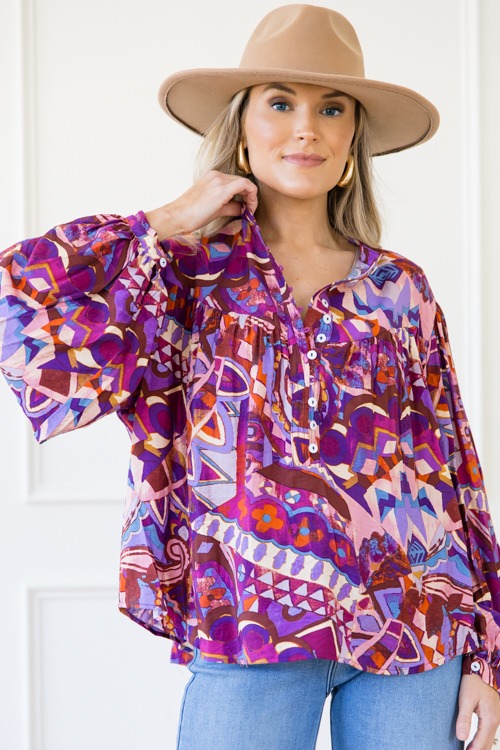 Maria Button Blouse, Purple Multi