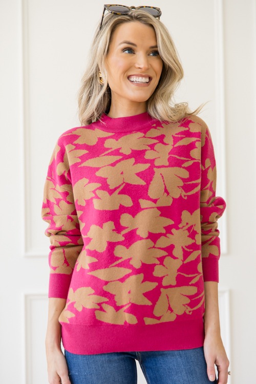 Joy Floral Sweater, Magenta/Taupe