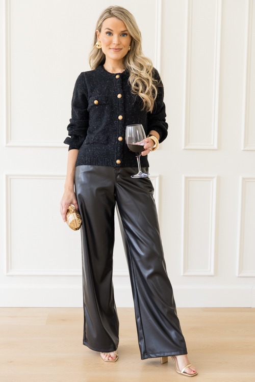 Metallic Button Up Cardi, Black