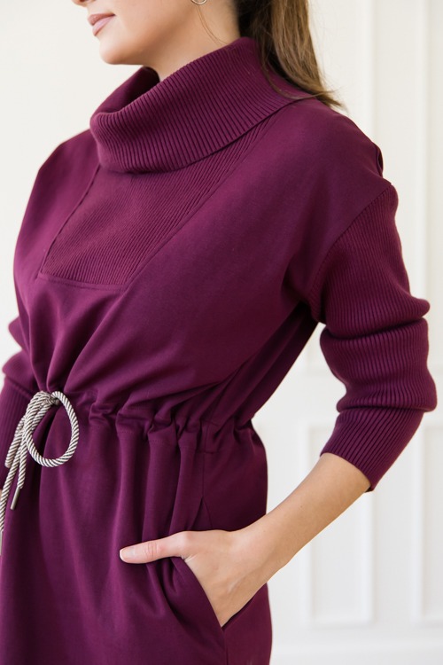 Draw Waist Cowl Knit Dress, Plum - 1127-62h.jpg