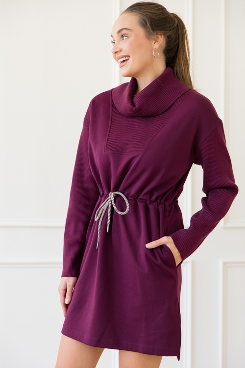 Draw Waist Cowl Knit Dress, Plum - 1127-64.jpg