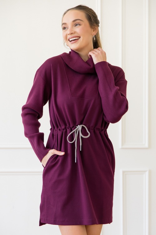 Draw Waist Cowl Knit Dress, Plum - 1127-66.jpg