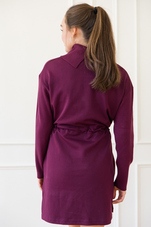 Draw Waist Cowl Knit Dress, Plum - 1127-67.jpg