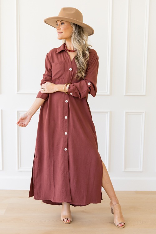 Norma Shirt Dress, Red Bean