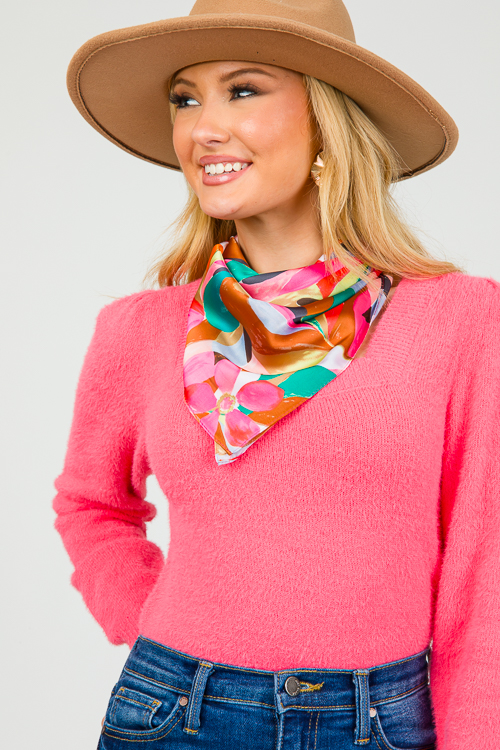 Fuzzy Square Neck Sweater, Hot Pink