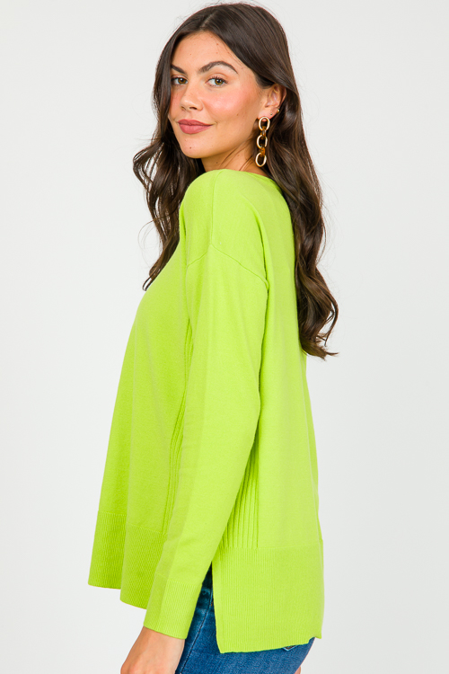 Rib Sides Sweater, Lime