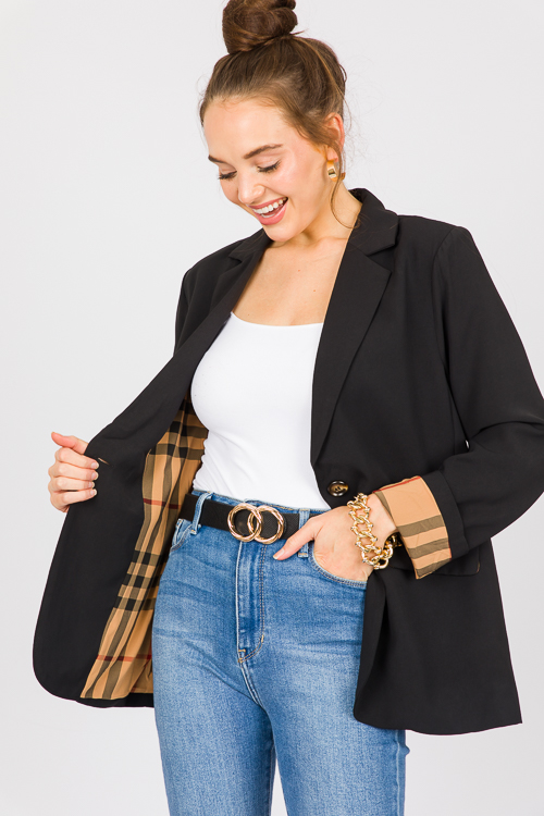 Plaid Lined Blazer, Black