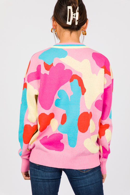 Bold Abstract Sweater, Pink Multi