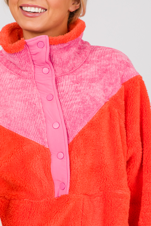Colorblock Fuzzy Pullover, Orange