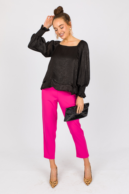Layered Satin Top, Black