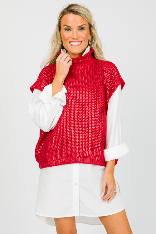 Metallic Sweater Vest, Red