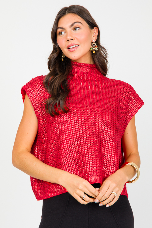 Metallic Sweater Vest, Red