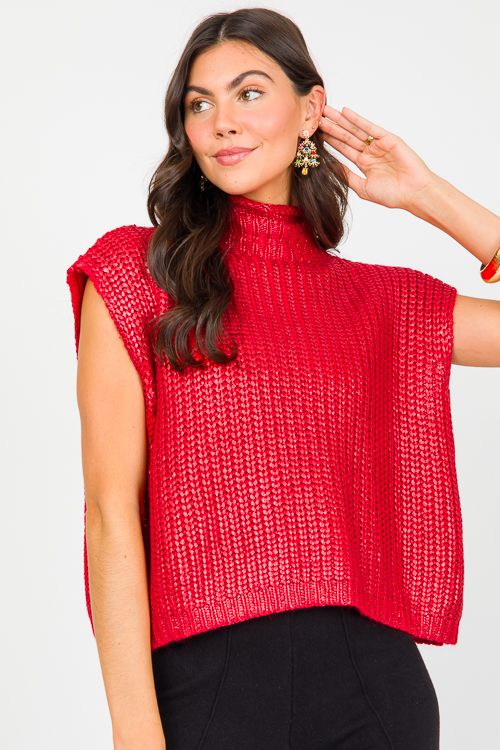 Metallic Sweater Vest, Red