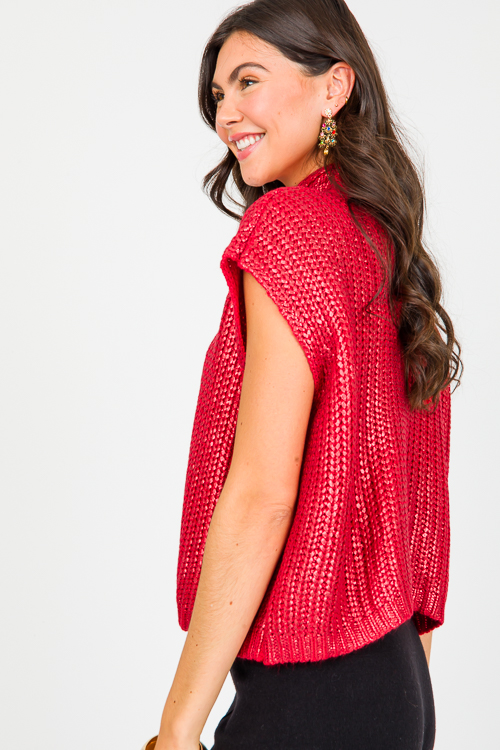 Metallic Sweater Vest, Red