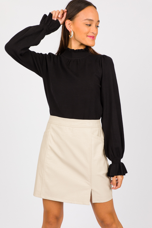 Side Pocket Leather Skirt, Ecru