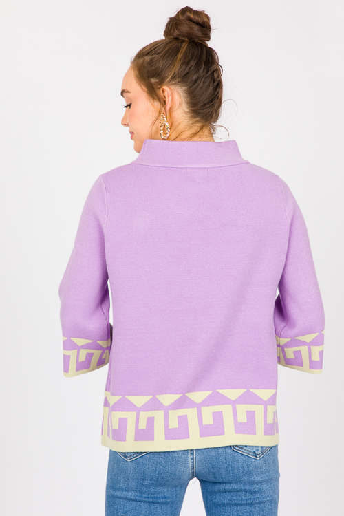 Aztec Trim Audrey Sweater, Lavender - New Arrivals - The Blue Door Boutique
