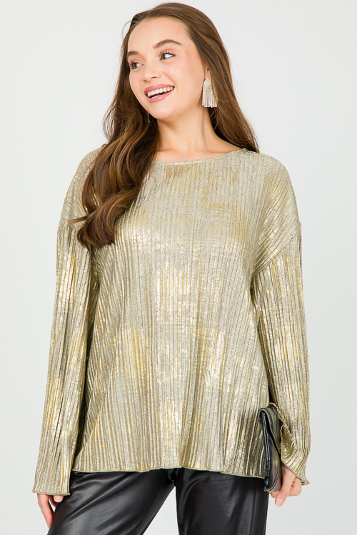 Pleated Gold Top - SALE - The Blue Door Boutique