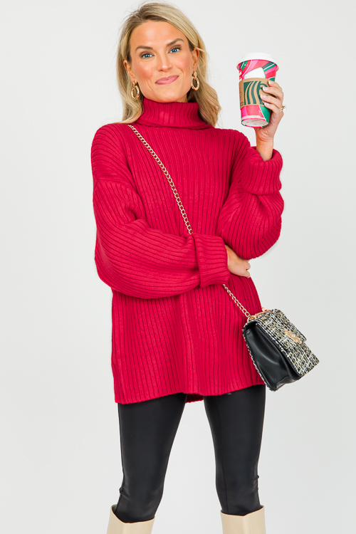 Oversize Ribbed Sweater, Red