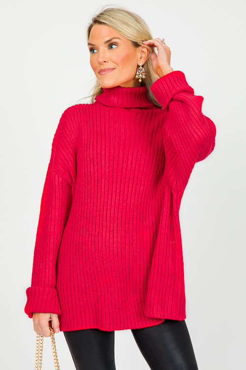 Oversize Ribbed Sweater, Red