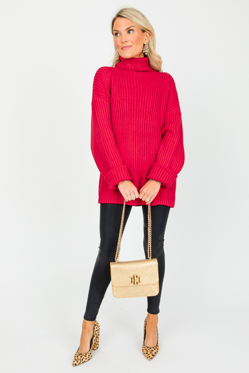 Oversize Ribbed Sweater, Red