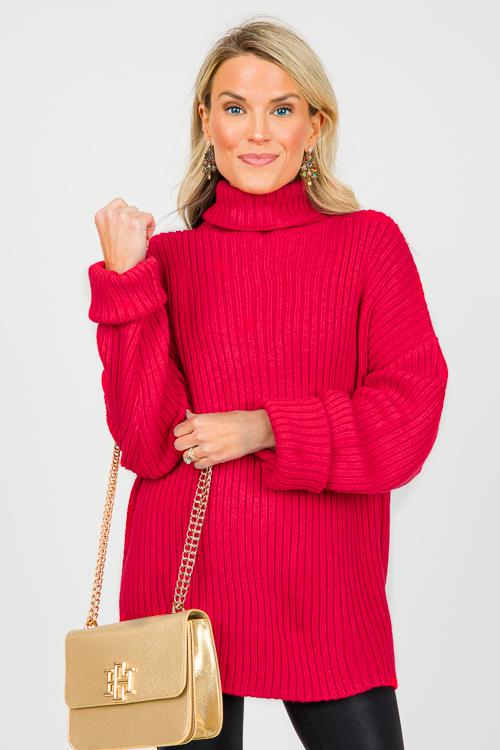 Oversize Ribbed Sweater, Red