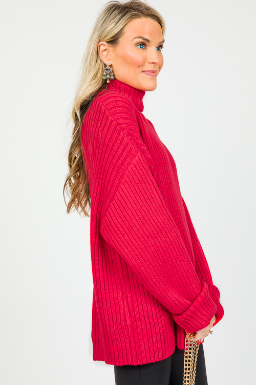 Oversize Ribbed Sweater, Red