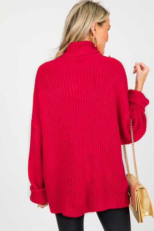 Oversize Ribbed Sweater, Red