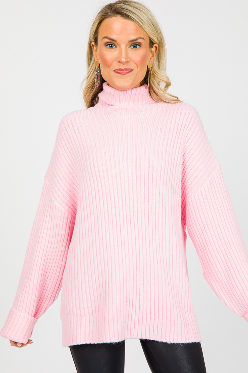 Oversize Ribbed Sweater, Baby Pink