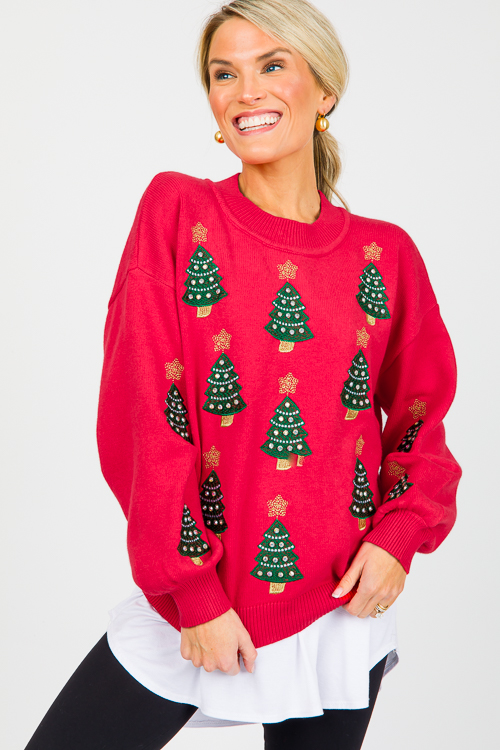 Christmas Tree Sweater, Red - New Arrivals - The Blue Door Boutique