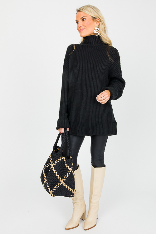 Oversize Ribbed Sweater, Black