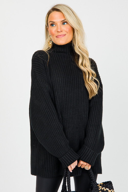 Oversize Ribbed Sweater, Black